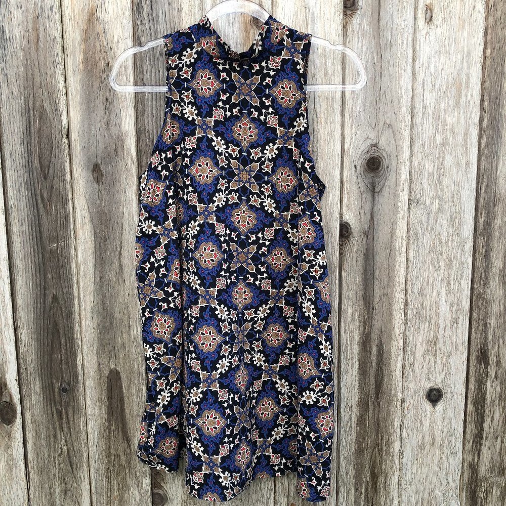 Soprano Boho Abstract Geometric Sleeveless Tunic Dress Small